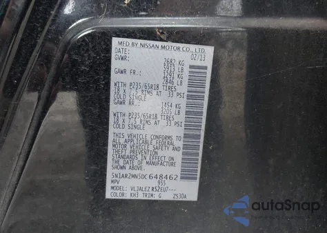 2013 Nissan Pathfinder Sv z USA, uszkodzony, nr VIN 5N1AR2MN5DC648462